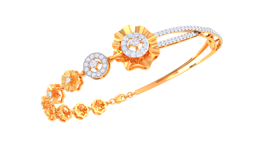 Floral Harmony Twin Bloom Gold Bracelet - 0.62 Ct Sparkling Diamonds