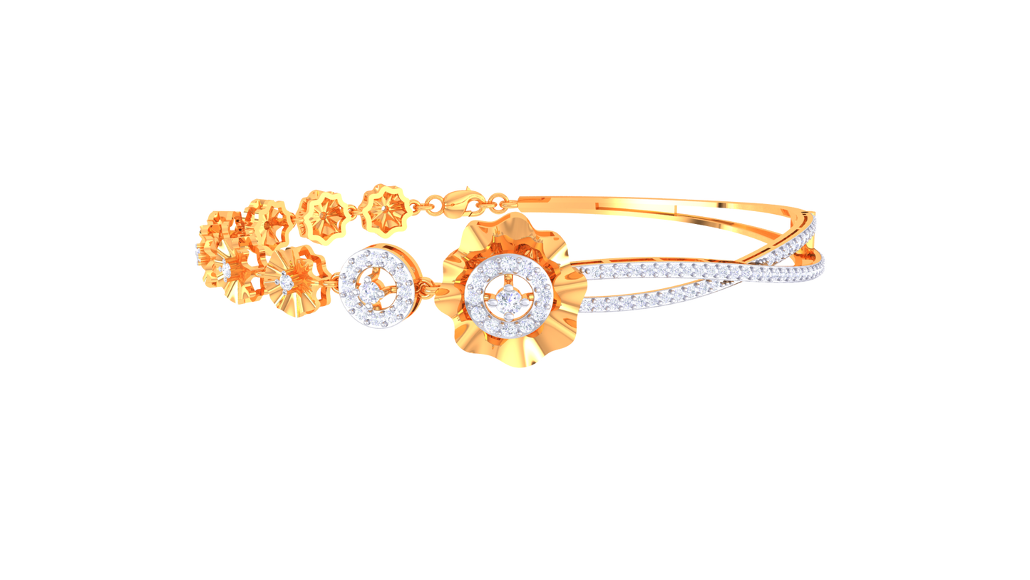 Floral Harmony Twin Bloom Gold Bracelet - 0.62 Ct Sparkling Diamonds