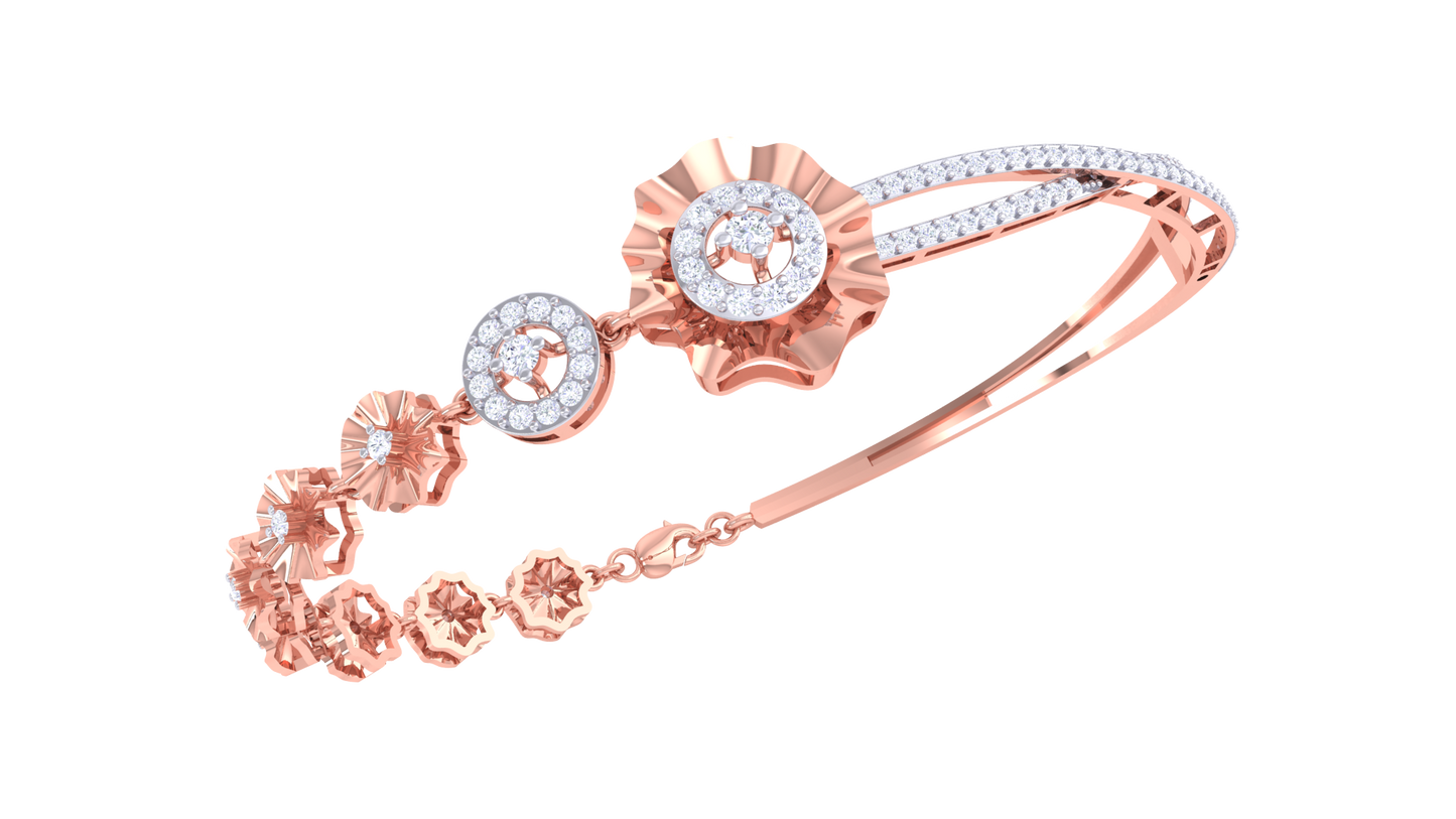 Floral Harmony Twin Bloom Gold Bracelet - 0.62 Ct Sparkling Diamonds