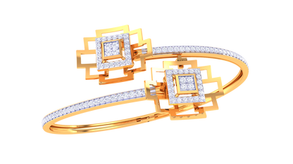 Square Motif Gold Bangles With Nested Geometry - 0.93 Ct Sparkling Diamonds
