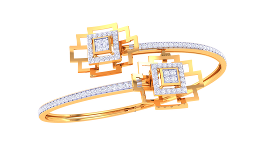 Square Motif Gold Bangles With Nested Geometry - 0.93 Ct Sparkling Diamonds