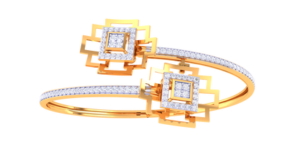 Square Motif Gold Bangles With Nested Geometry - 0.93 Ct Sparkling Diamonds