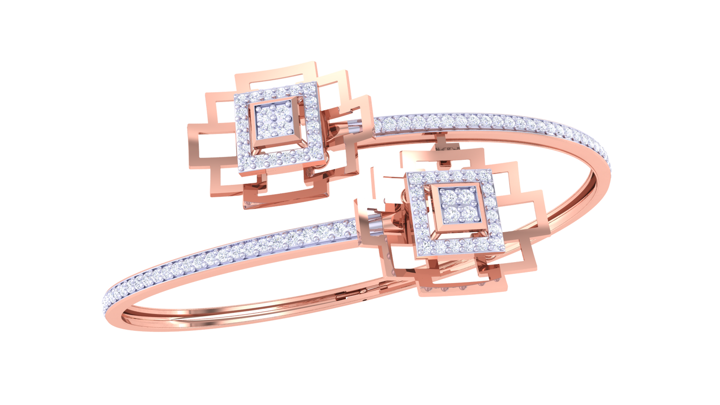 Square Motif Gold Bangles With Nested Geometry - 0.93 Ct Sparkling Diamonds