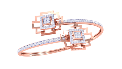 Square Motif Gold Bangles With Nested Geometry - 0.93 Ct Sparkling Diamonds