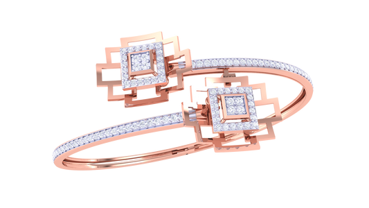 Square Motif Gold Bangles With Nested Geometry - 0.93 Ct Sparkling Diamonds