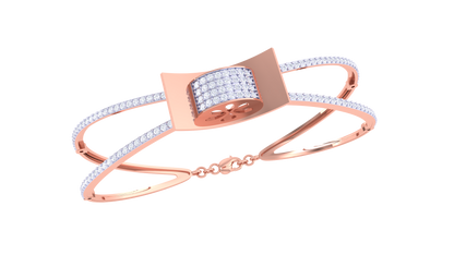 Cylinder Accent Gold Bracelet With Dual-Strand Design - 1.05 Ct Diamonds