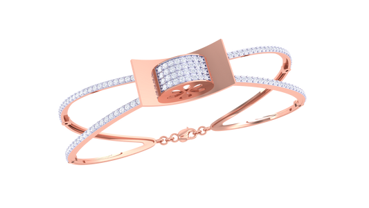 Cylinder Accent Gold Bracelet With Dual-Strand Design - 1.05 Ct Diamonds