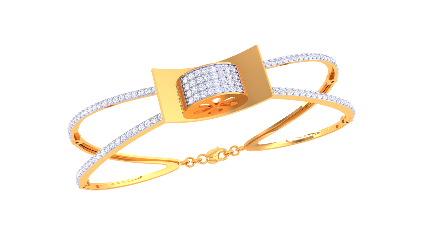 Cylinder Accent Gold Bracelet With Dual-Strand Design - 1.05 Ct Diamonds