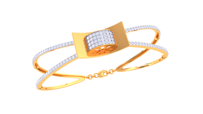 Cylinder Accent Gold Bracelet With Dual-Strand Design - 1.05 Ct Diamonds