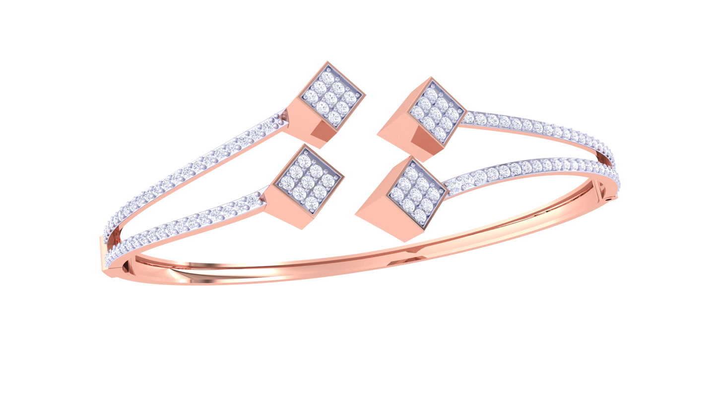 Quad-Square Gold Bracelet With Dual-Band Elegance - 1.07 Ct Diamonds