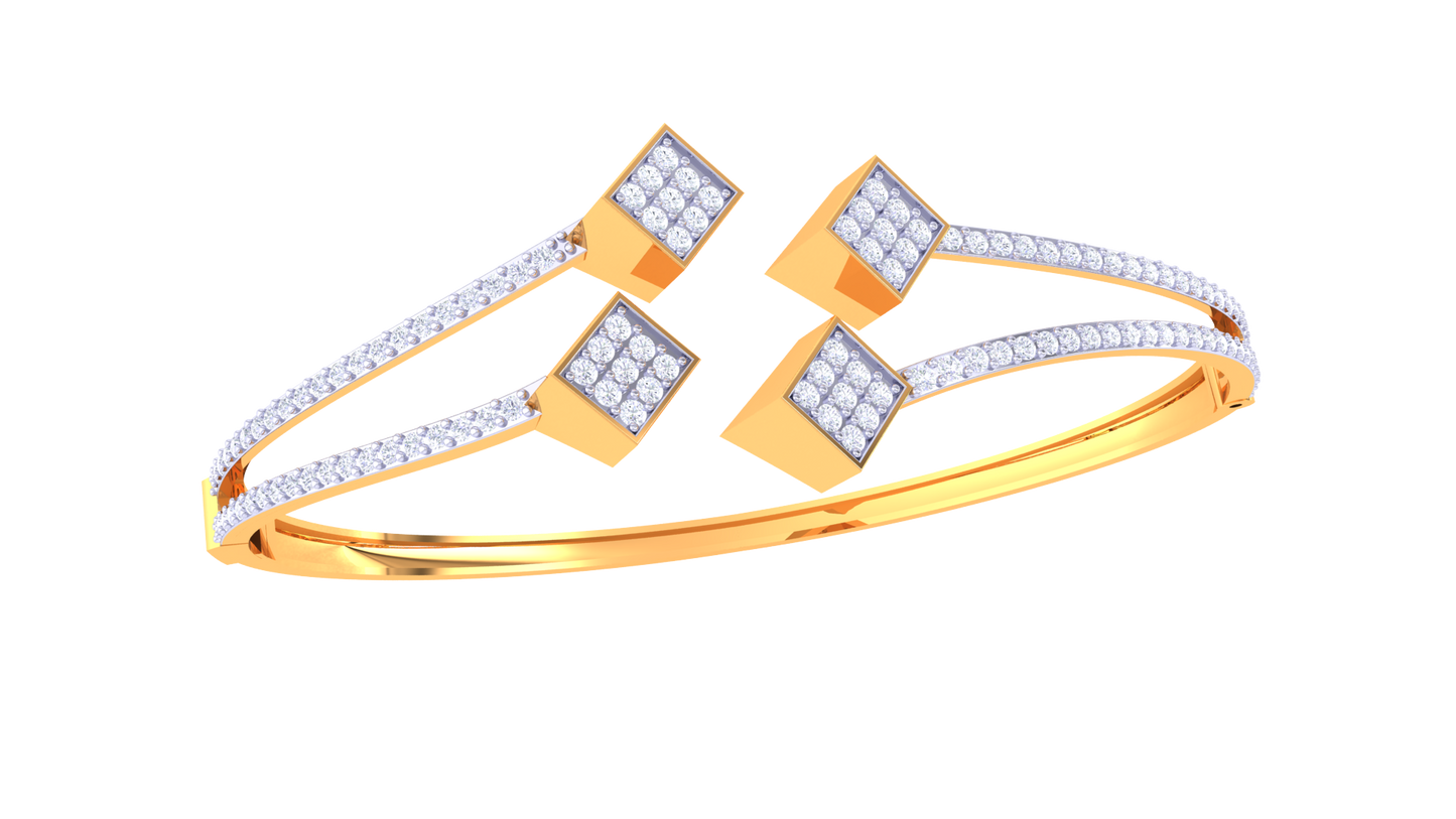 Quad-Square Gold Bracelet With Dual-Band Elegance - 1.07 Ct Diamonds