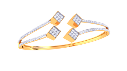 Quad-Square Gold Bracelet With Dual-Band Elegance - 1.07 Ct Diamonds