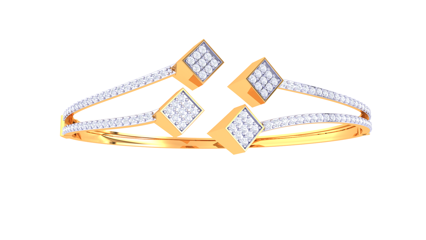 Quad-Square Gold Bracelet With Dual-Band Elegance - 1.07 Ct Diamonds