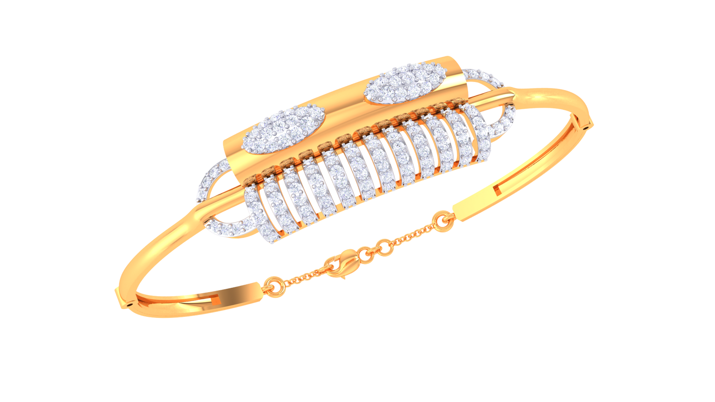 Structured Elegance Golden Pillars Bracelet - 1.04 Ct Diamond Cluster