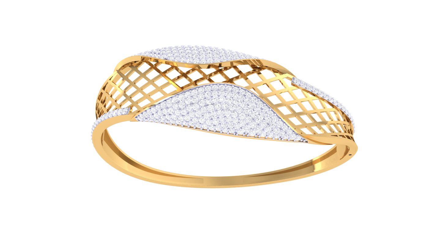 Curved Lattice Gold Bracelet - 2.12 Ct Dazzling Diamonds