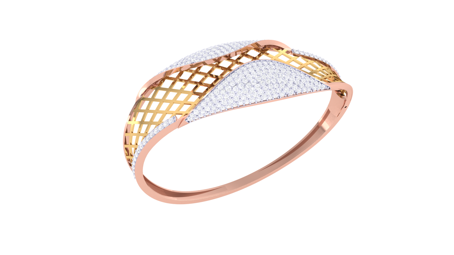 Curved Lattice Gold Bracelet - 2.12 Ct Dazzling Diamonds
