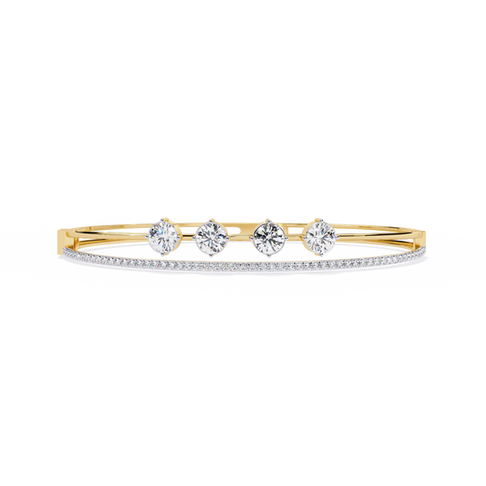 Four-Stone Solitaire Diamond & Gold Stacked Bangle Bracelet- 2.32 Ct