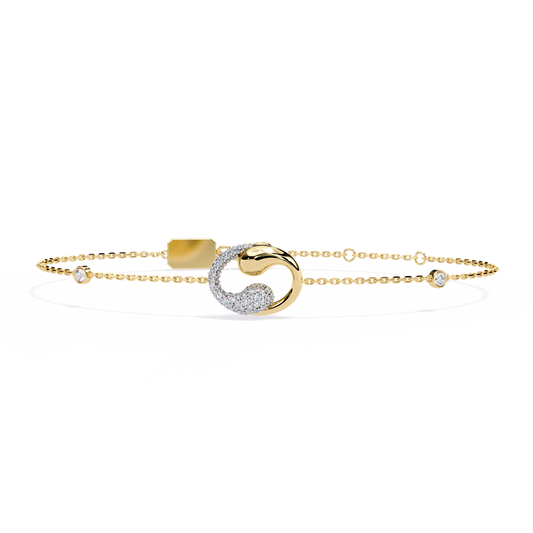 Diamond-Paved Cancer Zodiac Symbol Charm Bracelet in Yellow Gold- 0.29 Ct