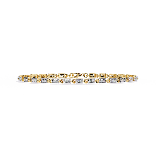 Two-Tone Gold & Diamond Rectangular Link Tennis Bracelet - 0.45 Ct