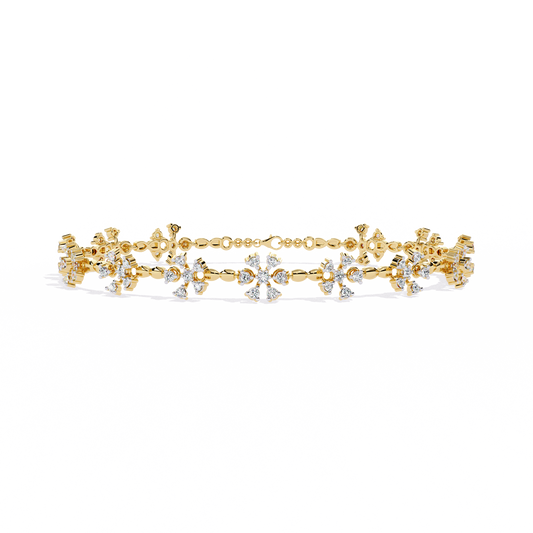 "Snowfall Bloom" Diamond & Gold Station Bracelet - 0.91 Ct