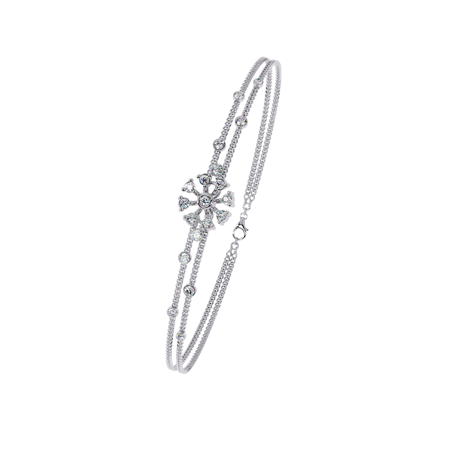 Dainty Floral Diamond Centerpiece Chain Bracelet - 0.46 Ct