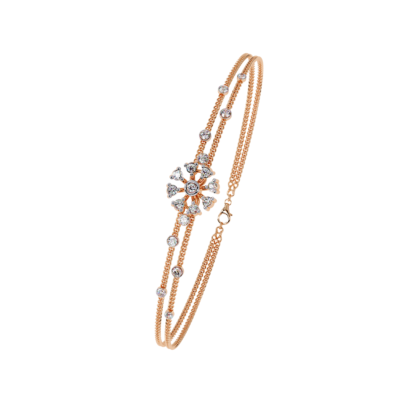 Dainty Floral Diamond Centerpiece Chain Bracelet - 0.46 Ct