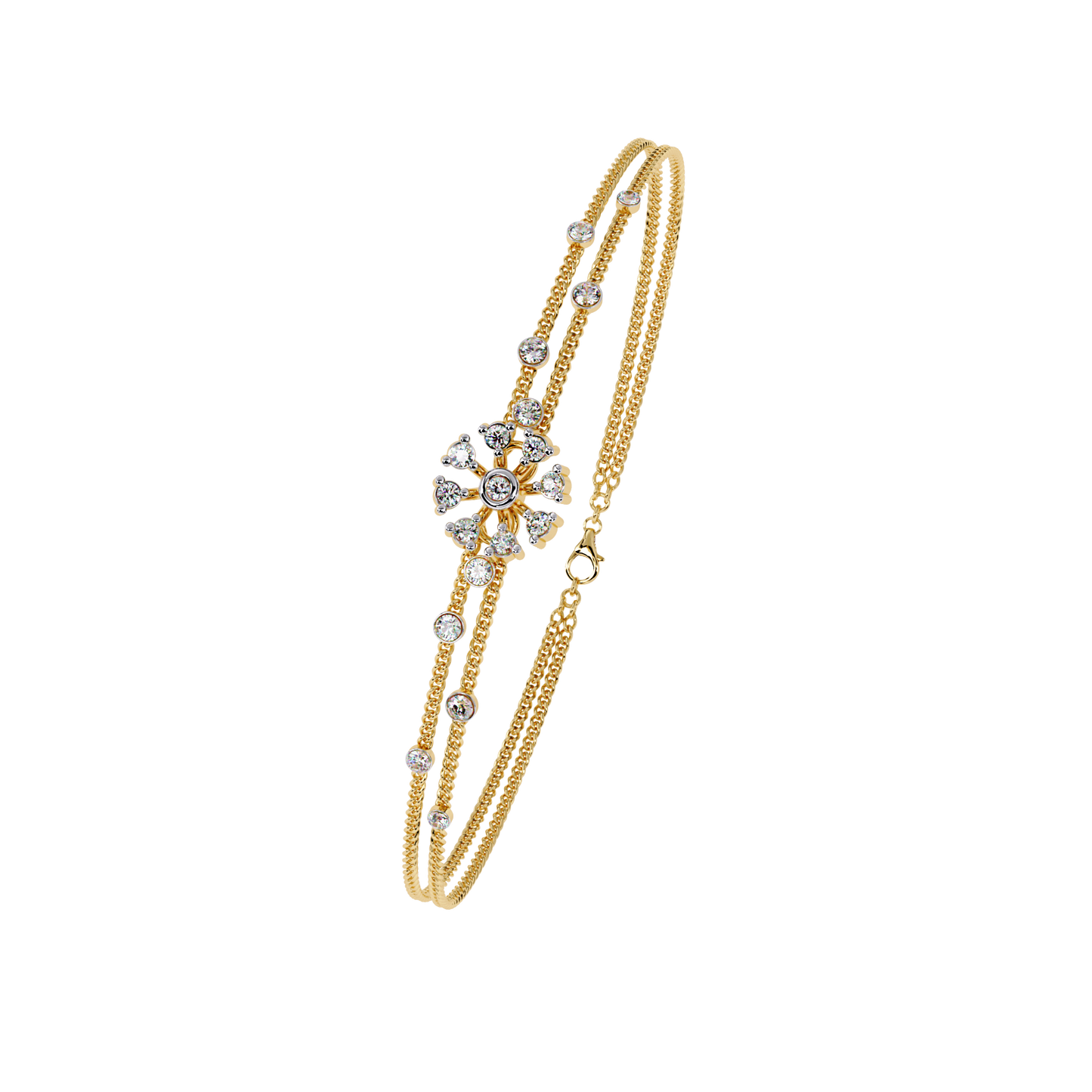 Dainty Floral Diamond Centerpiece Chain Bracelet - 0.46 Ct