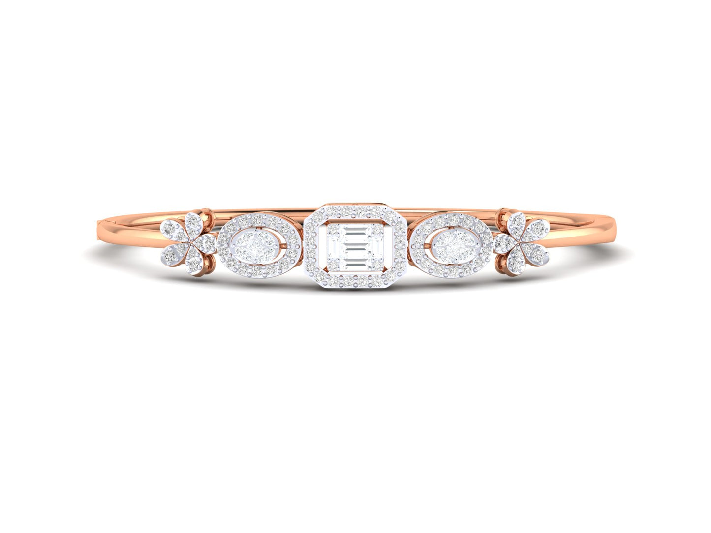 Geometric and Floral Motifs Bracelet In Gold - 1.01 Ct Marquise Cut Diamonds