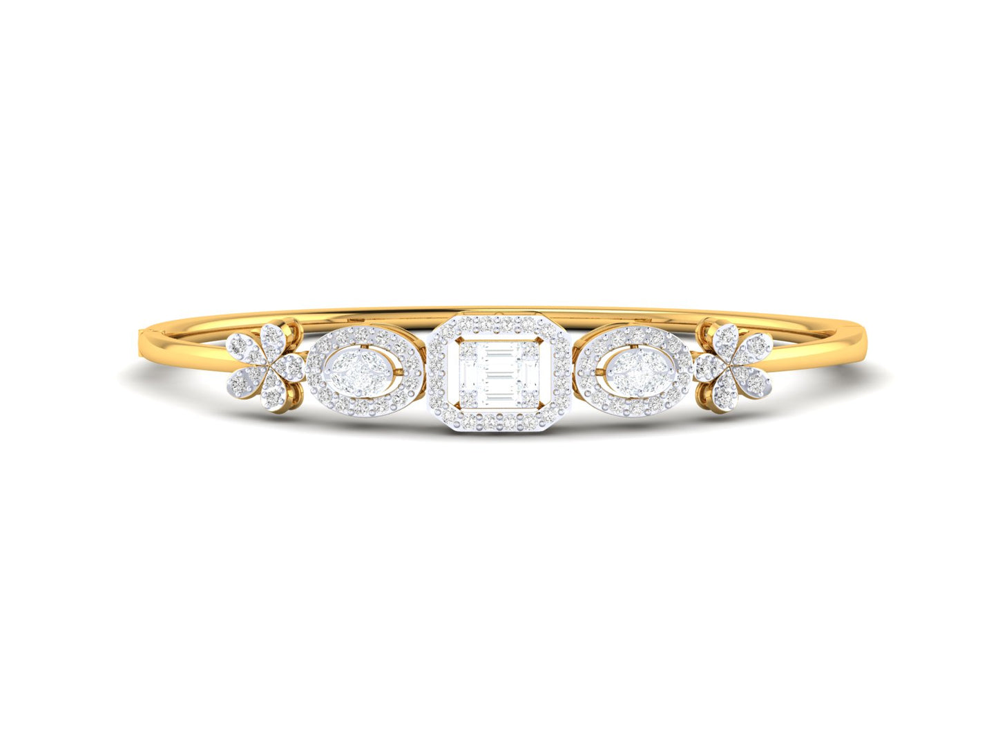 Geometric and Floral Motifs Bracelet In Gold - 1.01 Ct Marquise Cut Diamonds