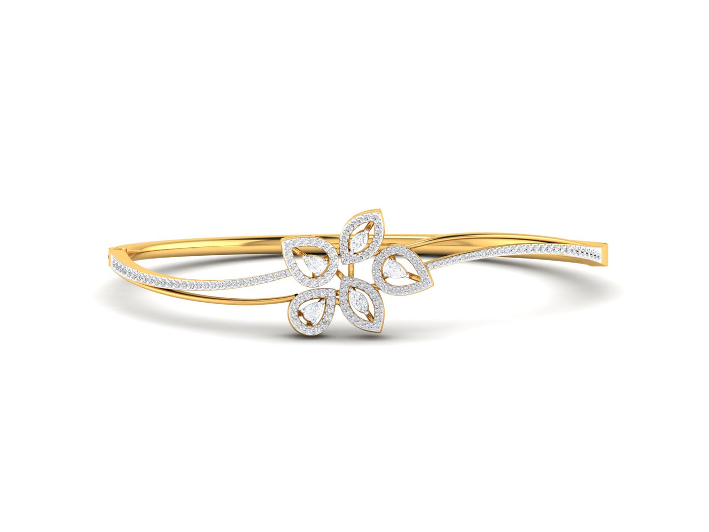 Petals of Light – 0.72 Ct Diamond Flower In Polished Gold Bracelet