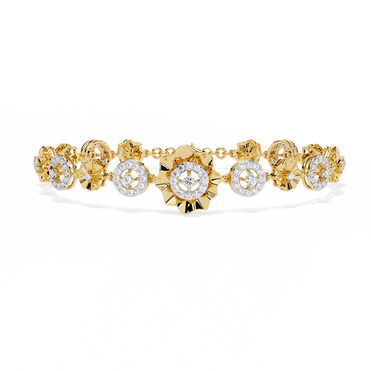 Ornate Diamond Floral Link Gold Bracelet - 1.29 Ct Intricate Bloom Design