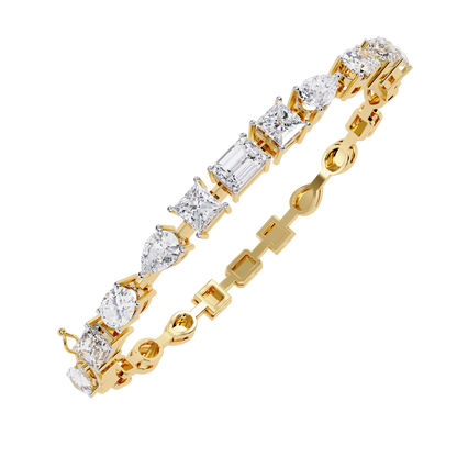Multi-Shape Diamond Gold Tennis Bracelet - 13.84 Ct Mixed Cut Eternity Link