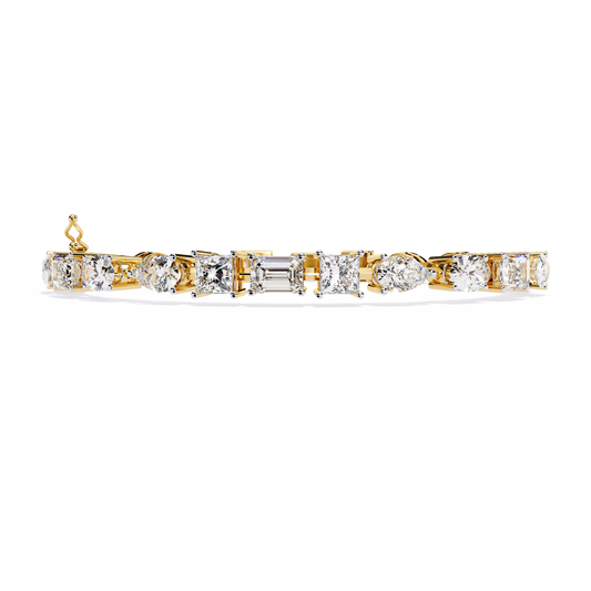 Multi-Shape Diamond Gold Tennis Bracelet - 13.84 Ct Mixed Cut Eternity Link