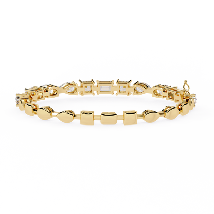 Multi-Shape Diamond Gold Tennis Bracelet - 13.84 Ct Mixed Cut Eternity Link