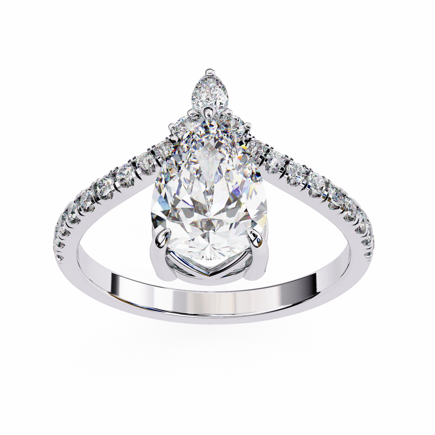 Iconique Exquisite 1.72 CT Pear-Cut Diamond V-Shaped Pavé Ring