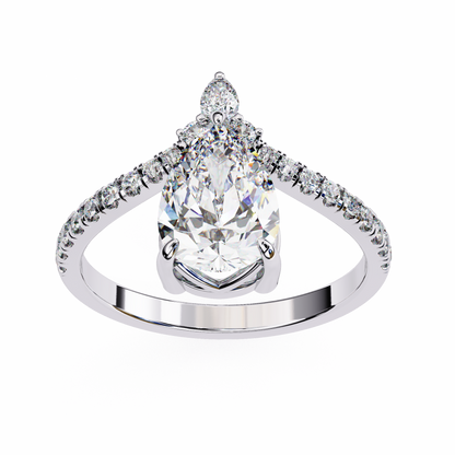 Iconique Exquisite 1.72 CT Pear-Cut Diamond V-Shaped Pavé Ring