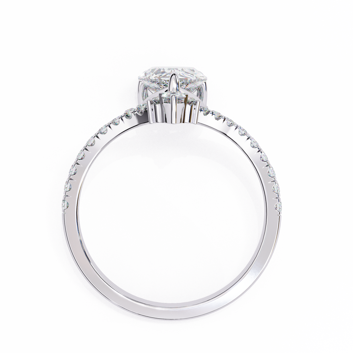 Iconique Exquisite 1.72 CT Pear-Cut Diamond V-Shaped Pavé Ring