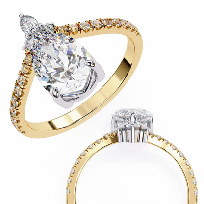 Iconique Exquisite 1.72 CT Pear-Cut Diamond V-Shaped Pavé Ring