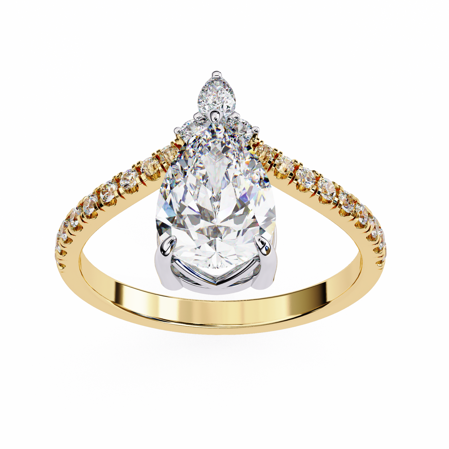 Iconique Exquisite 1.72 CT Pear-Cut Diamond V-Shaped Pavé Ring