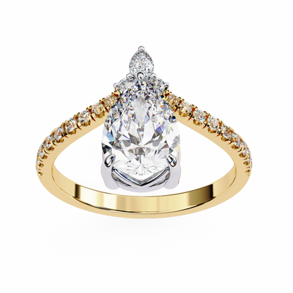 Iconique Exquisite 1.72 CT Pear-Cut Diamond V-Shaped Pavé Ring