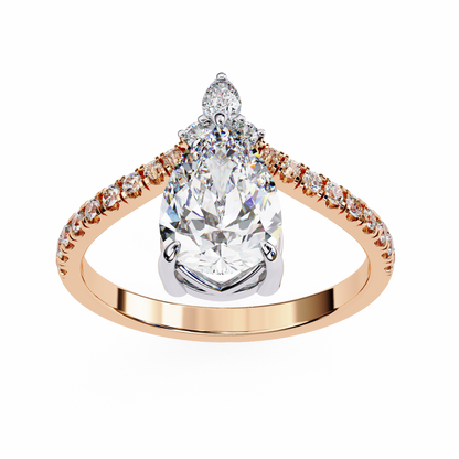Iconique Exquisite 1.72 CT Pear-Cut Diamond V-Shaped Pavé Ring