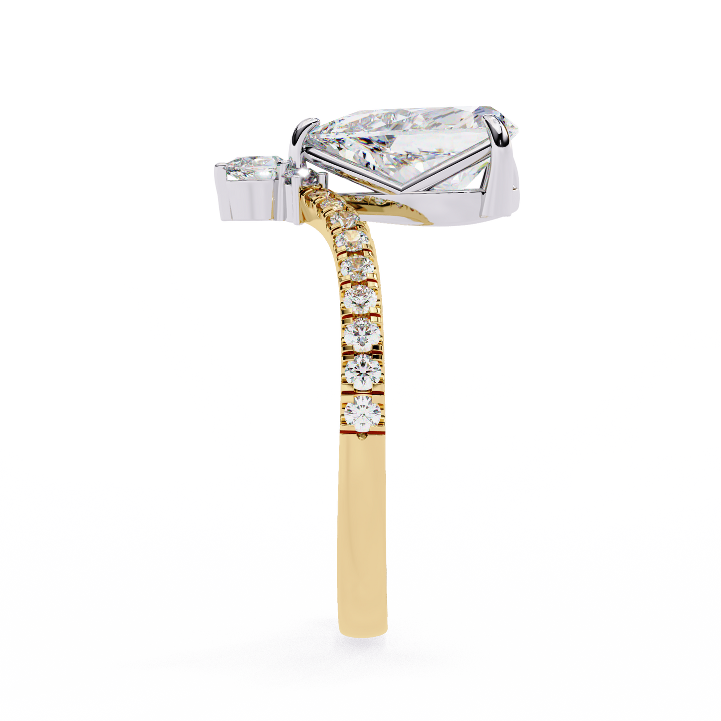 Iconique Exquisite 1.72 CT Pear-Cut Diamond V-Shaped Pavé Ring