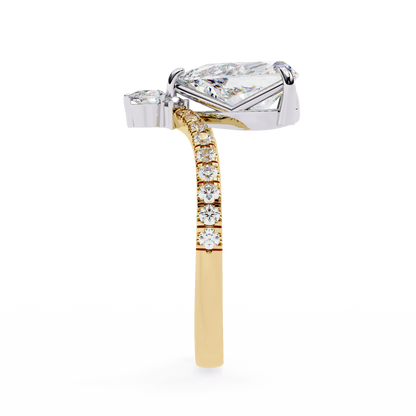 Iconique Exquisite 1.72 CT Pear-Cut Diamond V-Shaped Pavé Ring