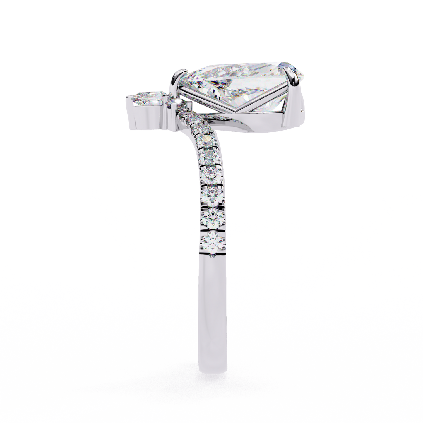 Iconique Exquisite 1.72 CT Pear-Cut Diamond V-Shaped Pavé Ring