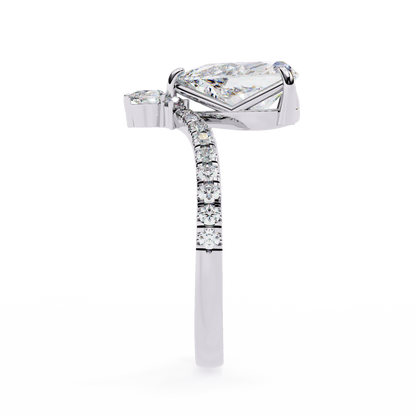 Iconique Exquisite 1.72 CT Pear-Cut Diamond V-Shaped Pavé Ring