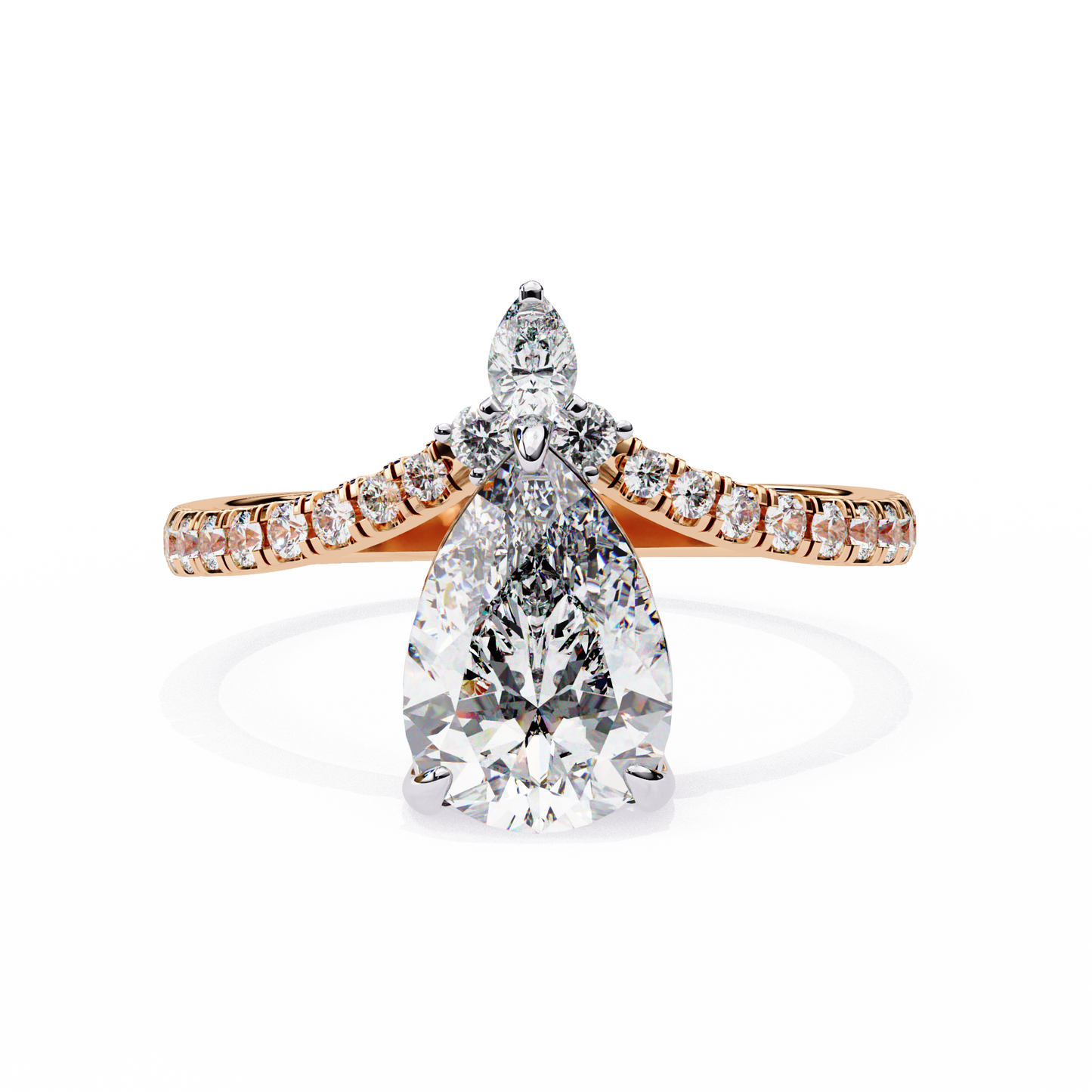 Iconique Exquisite 1.72 CT Pear-Cut Diamond V-Shaped Pavé Ring