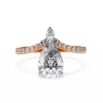Iconique Exquisite 1.72 CT Pear-Cut Diamond V-Shaped Pavé Ring