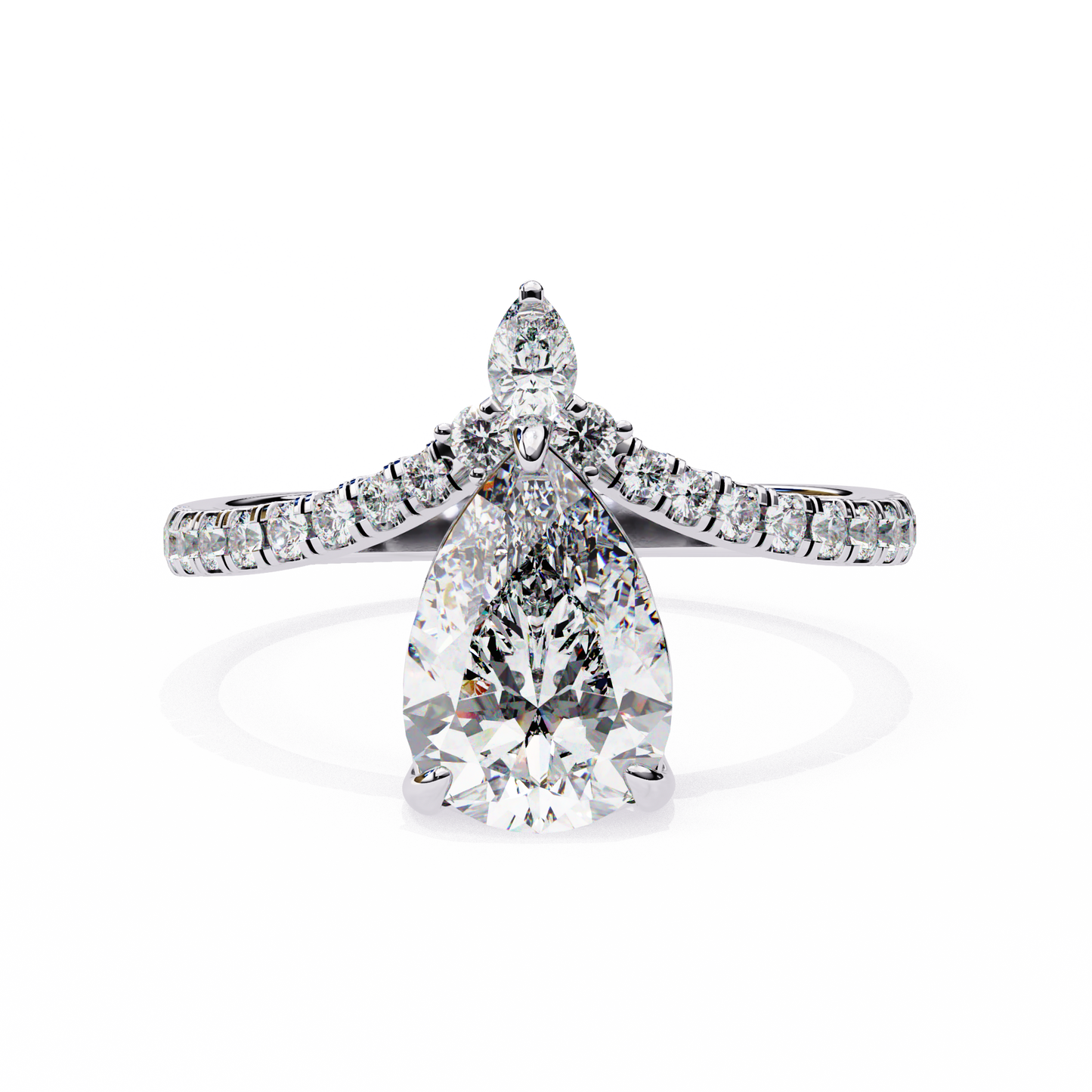 Iconique Exquisite 1.72 CT Pear-Cut Diamond V-Shaped Pavé Ring