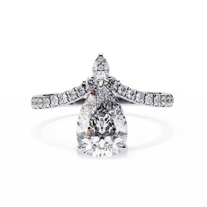 Iconique Exquisite 1.72 CT Pear-Cut Diamond V-Shaped Pavé Ring