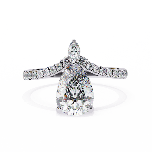 Iconique Exquisite 1.72 CT Pear-Cut Diamond V-Shaped Pavé Ring